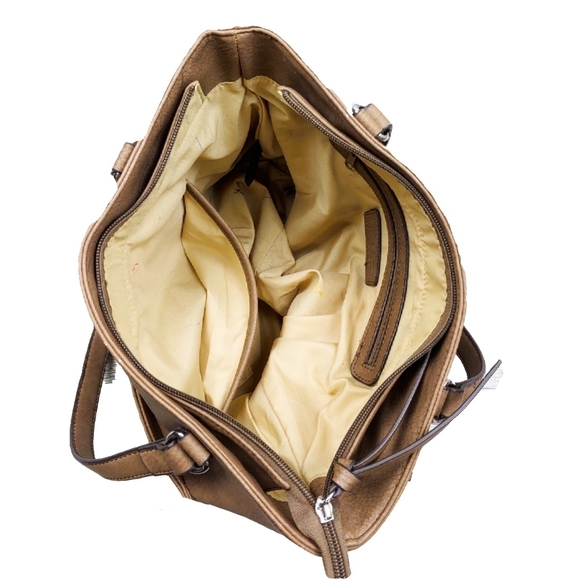 Nicole Miller Taupe Zip Accent Double Handl Shoulder Bag - Picture 6 of 9